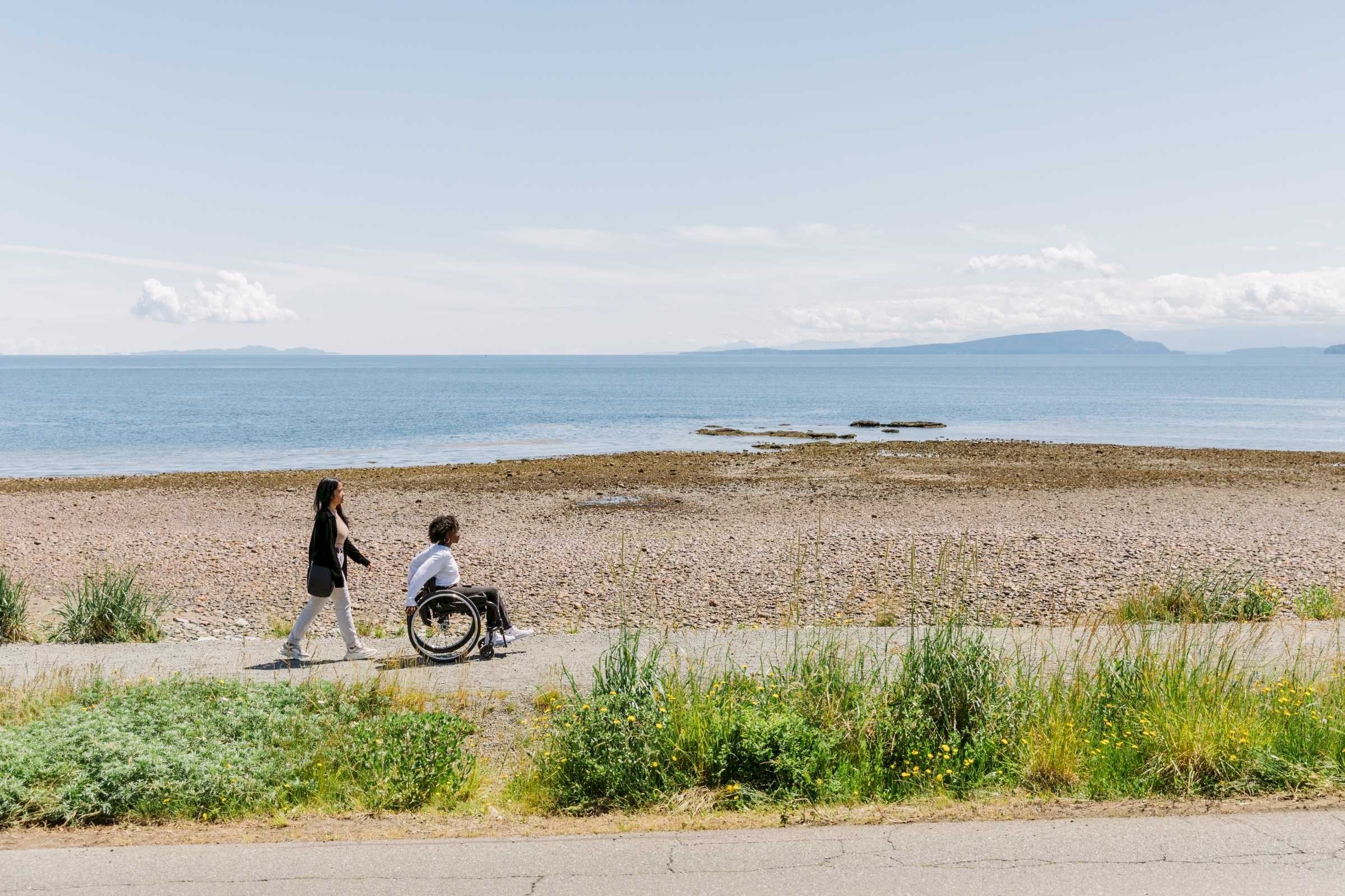Two girls on a beach path
