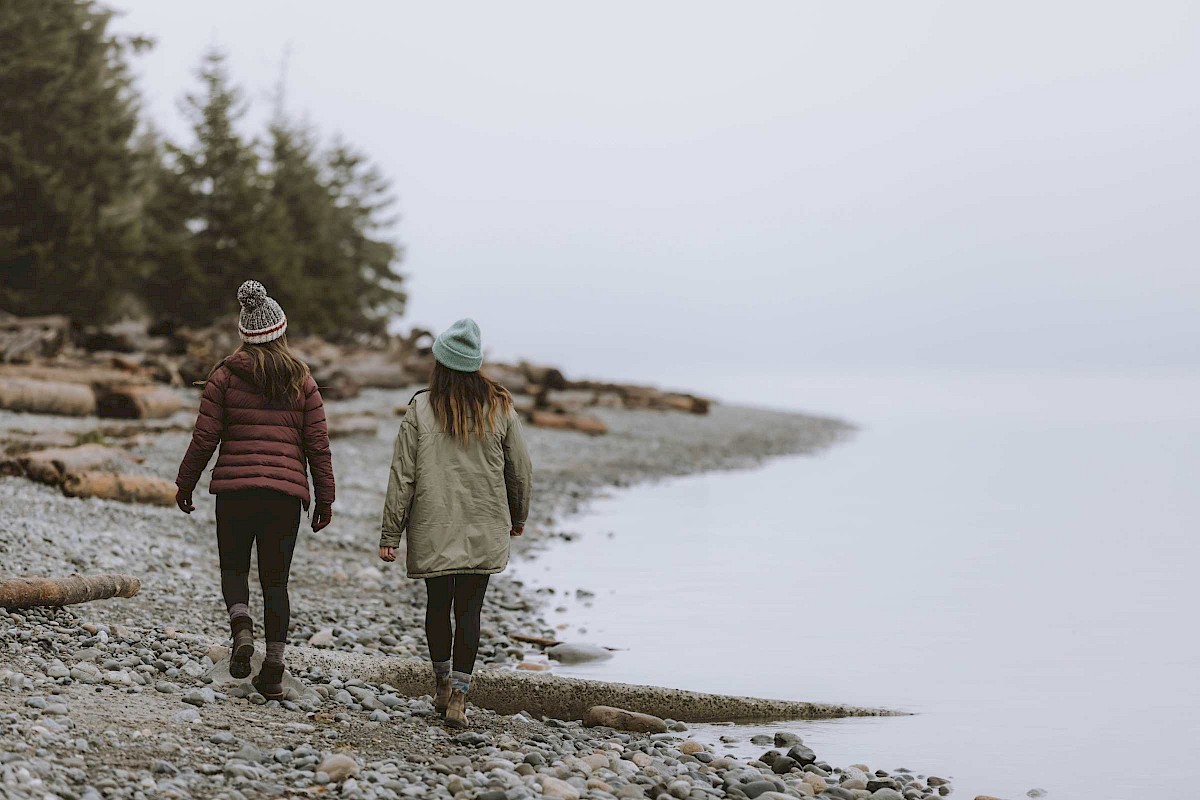 Two people walking on Miracle Beach